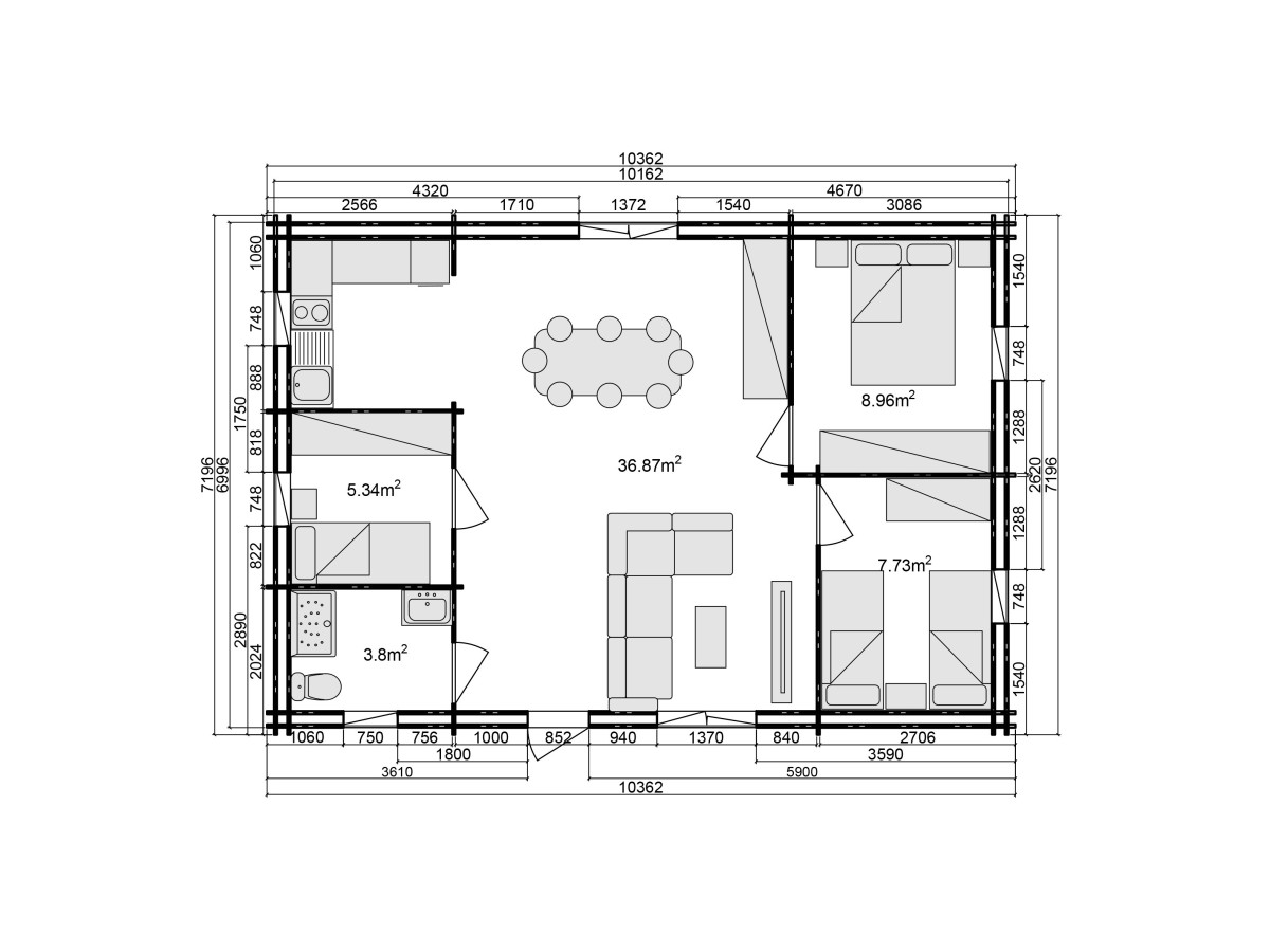 Casa de madera "RADO 72  m2" - 44-50-44mm