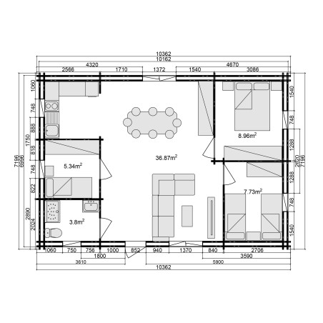 Casa de madera "RADO 72  m2" - 44-50-44mm