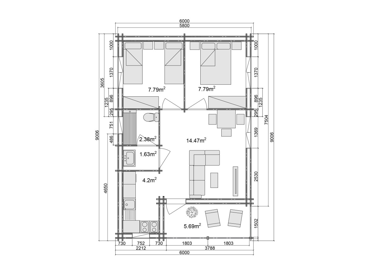 Casas de madeira em parede dupla / Almeria Cte- 44-140-44 mm
