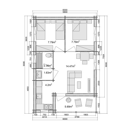 Casas de madeira em parede dupla / Almeria Cte- 44-140-44 mm