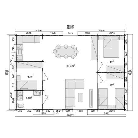 Casa de madera "RADO NORDIC 72  m2" - 70 mm