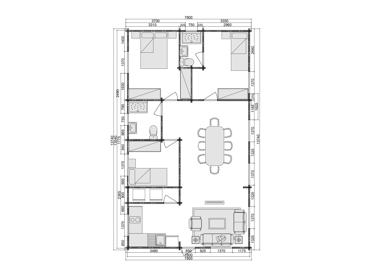 CASA DE MADERA  "SEVILLA " - 44-50-44 mm