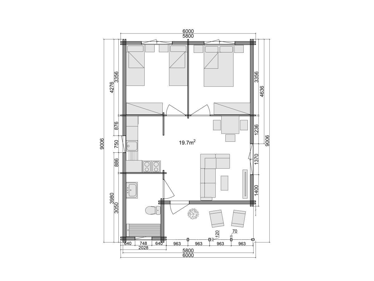 Casas de madeira em parede dupla / Almeria Twinskin- 44-50-44 mm