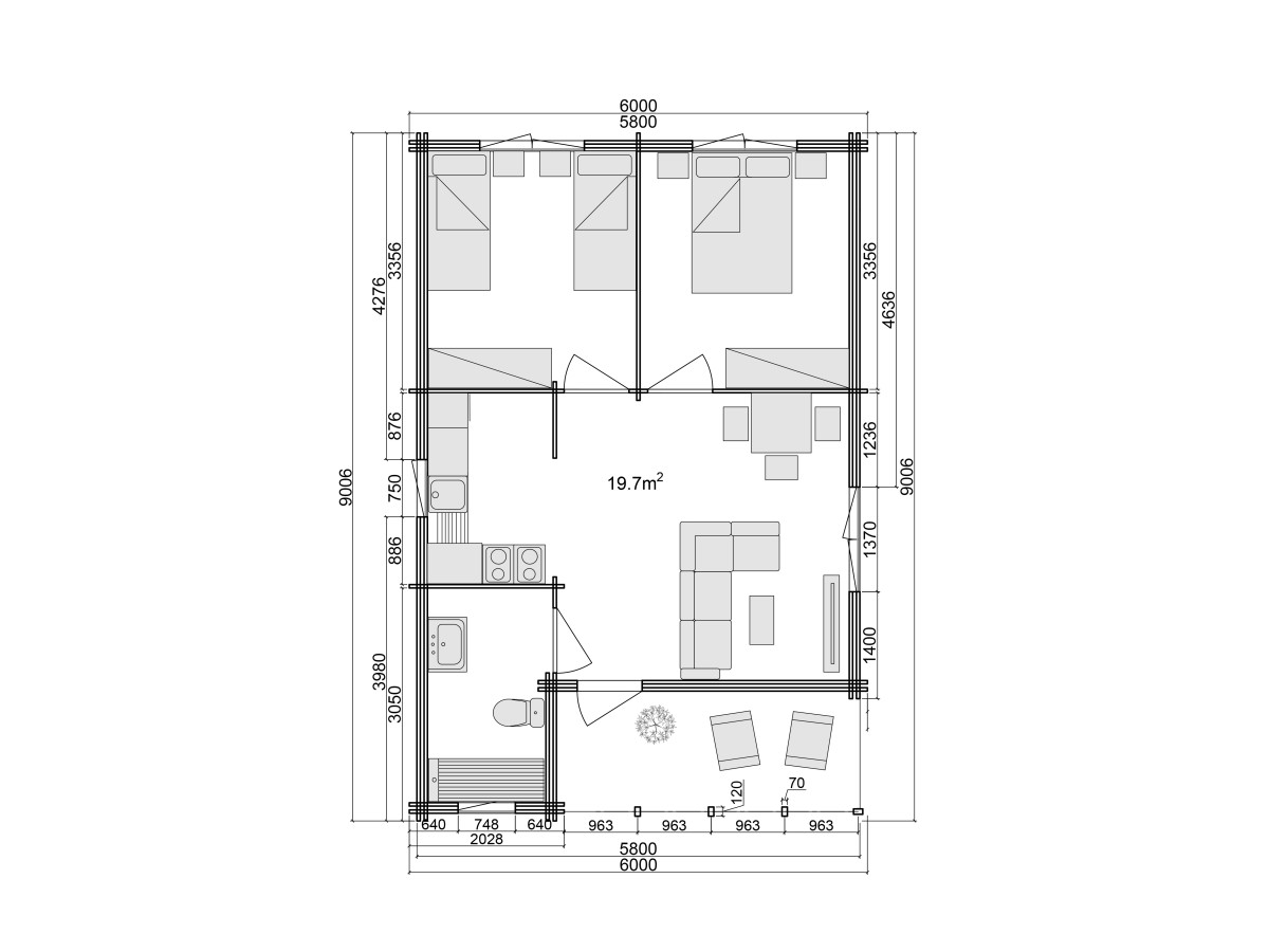 Maisons en bois à double mur / Almeria Twinskin - 44-50-44 mm