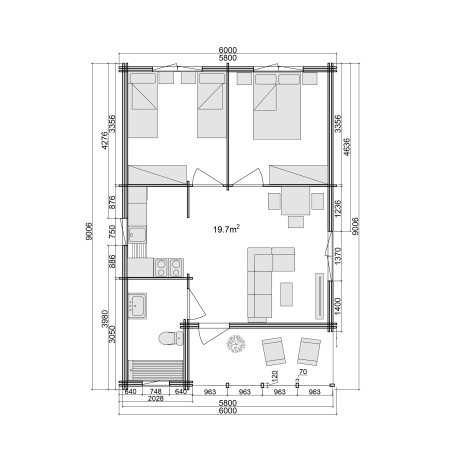 Wooden houses in double wall / almeria twinskin- 44-50-44 mm