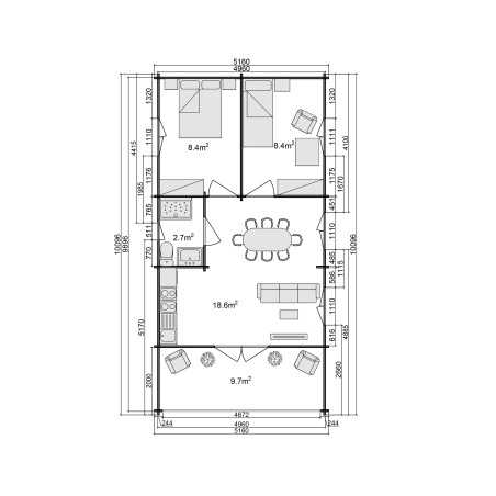 Double-walled wooden houses / Lugano Wood - 44-50-44 mm