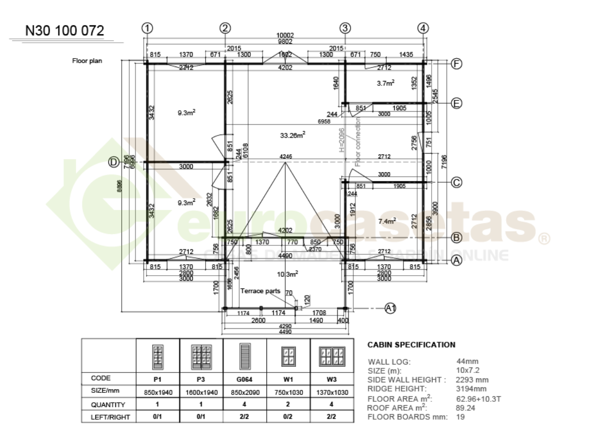 Casa de madera residencial Nova 62 m², 44 mm