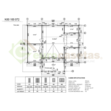 Casa de madera residencial Nova 62 m², 44 mm
