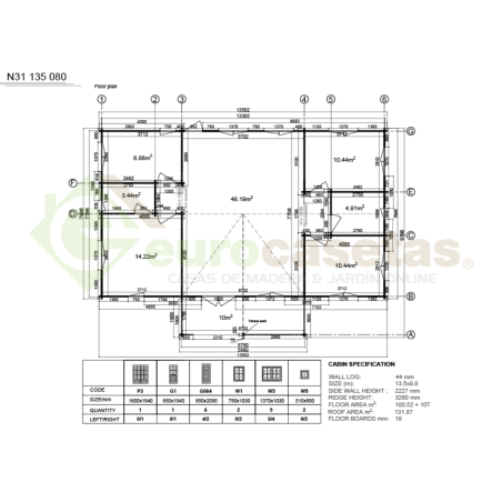 Casa de madera residencial Sabina 100 m², 44 mm