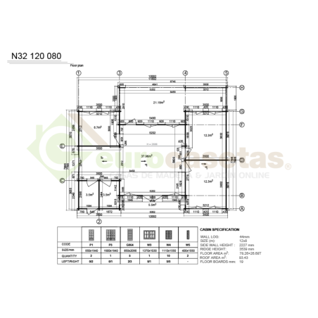 Casa de madera Norda 78 m², 44 mm