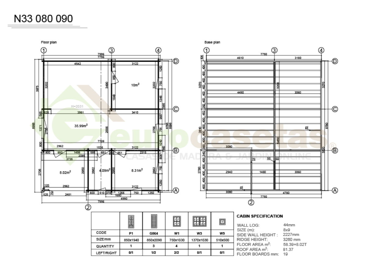 Casa de madera residencial Skala 58 m², 44 mm