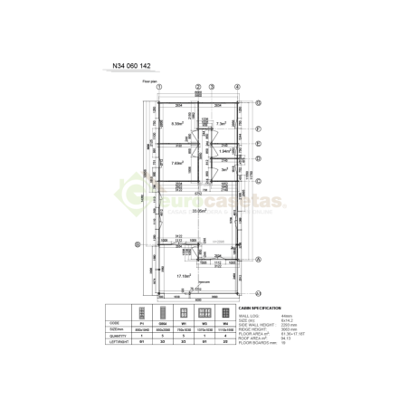 Casa de madera residencial Eira 61 m², 44 mm