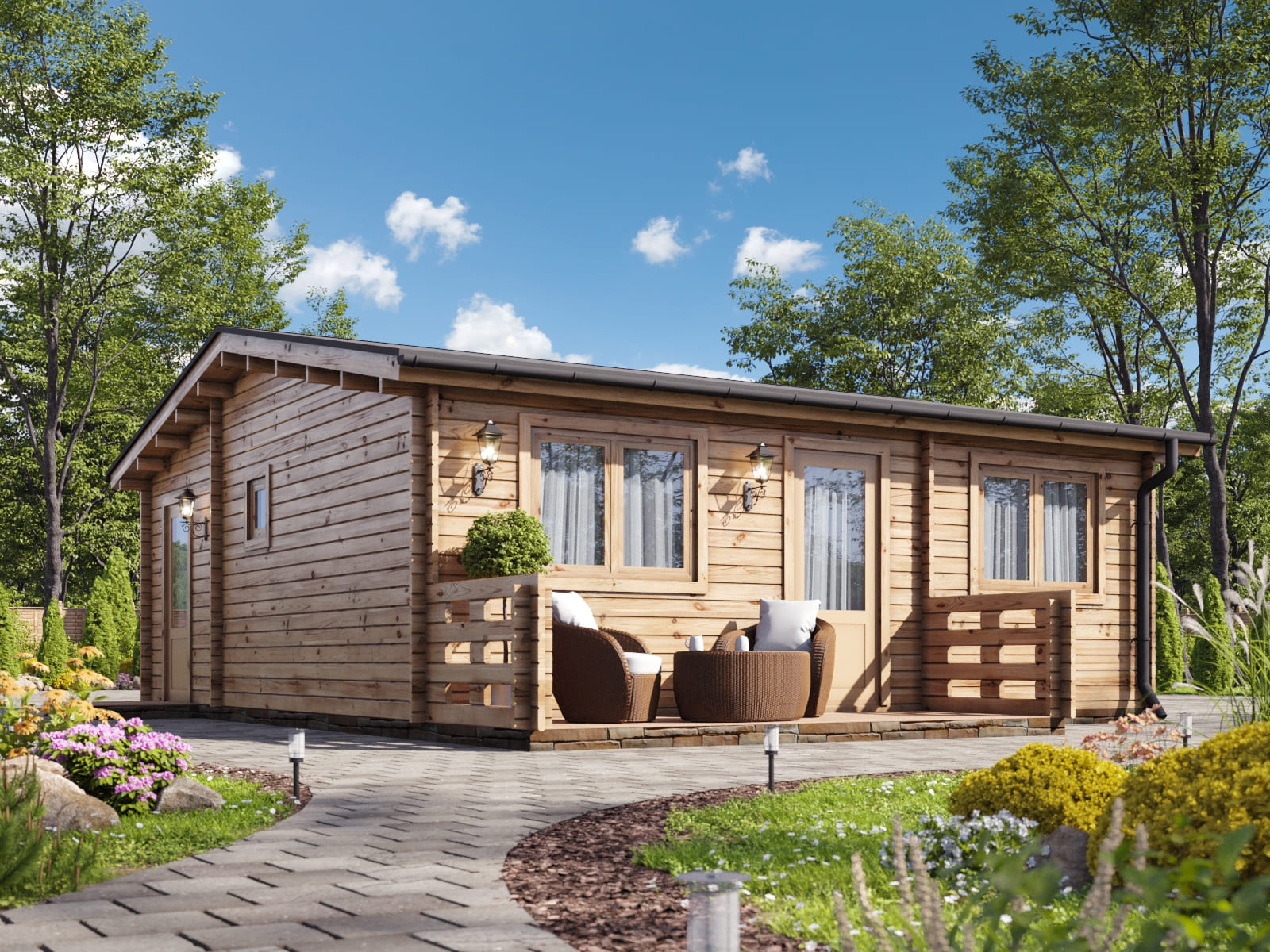 Maison en bois HAKAN PLUS 50m² avec paroi 44mm - EuroCasetas